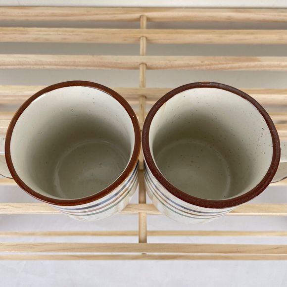 Vintage Set of 2 Chi Kiang Otagiri Striped Stoneware Pottery Coffee Mugs 8 oz - Picture 3 of 6